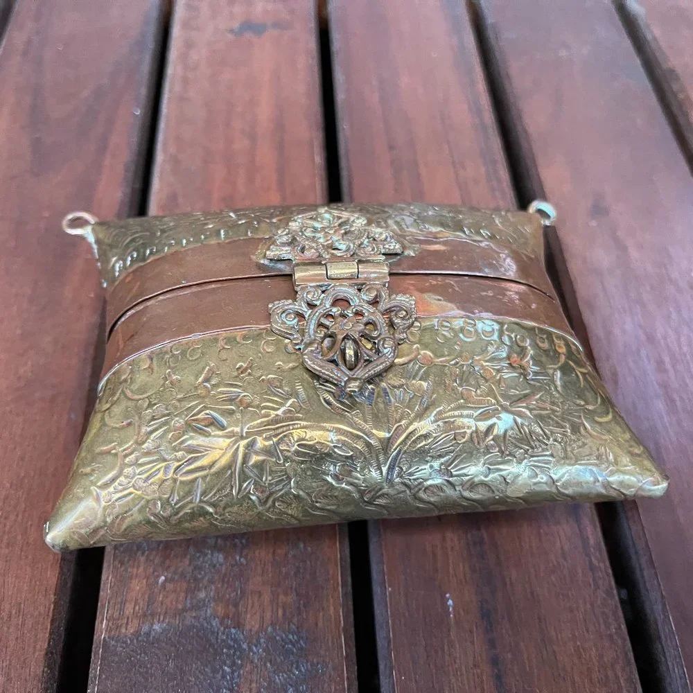 Vintage Brass and Copper Pillow Purse - Jewelry Box - Picture 1 of 3